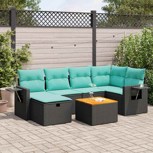 Set Divani da Giardino con Cuscini 7pz Nero Polyrattan 3325816