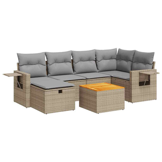 vidaXL Set Divani da Giardino 7 pz con Cuscini Beige in Polyrattan