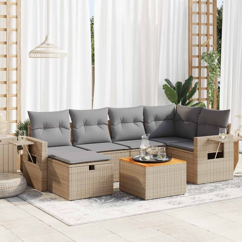 vidaXL Set Divani da Giardino 7 pz con Cuscini Beige in Polyrattan