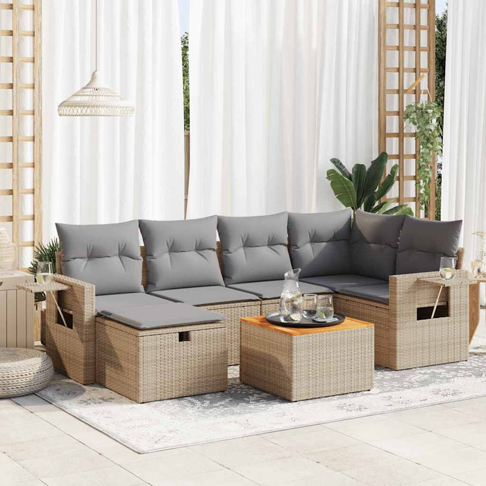 vidaXL Set Divani da Giardino 7 pz con Cuscini Beige in Polyrattan