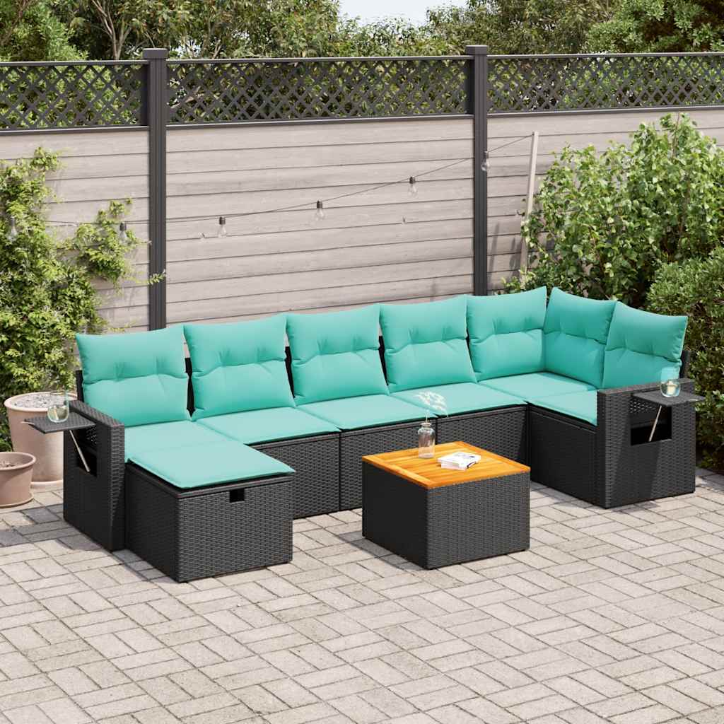 Set Divani da Giardino con Cuscini 8 pz Nero in Polyrattan 3325823