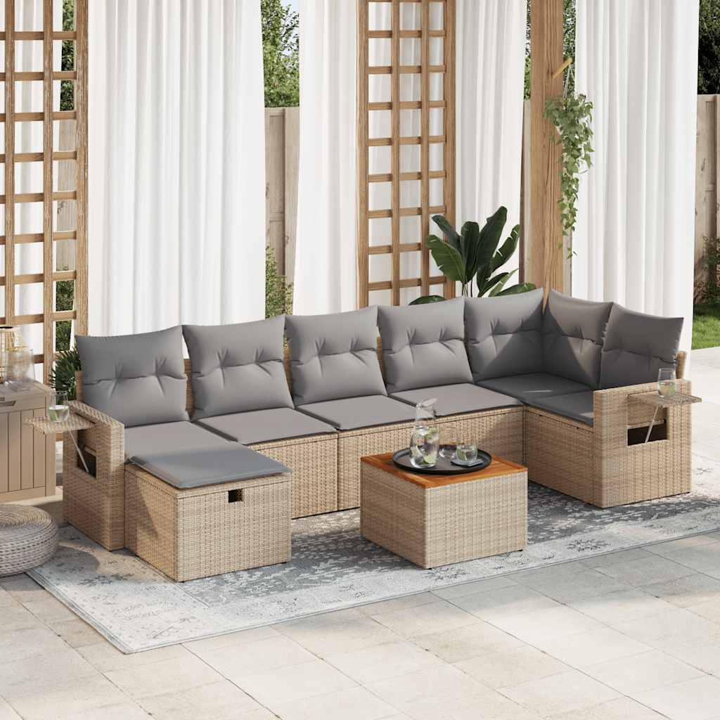 vidaXL Set Divano da Giardino 8 pz con Cuscini Beige in Polyrattan