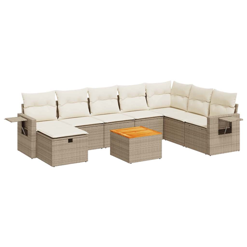 vidaXL Set Divano da Giardino 9 pz con Cuscini Beige in Polyrattan