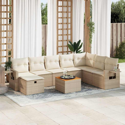 vidaXL Set Divano da Giardino 9 pz con Cuscini Beige in Polyrattan