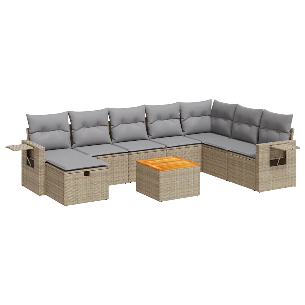 vidaXL Set Divano da Giardino 9 pz con Cuscini Beige in Polyrattan