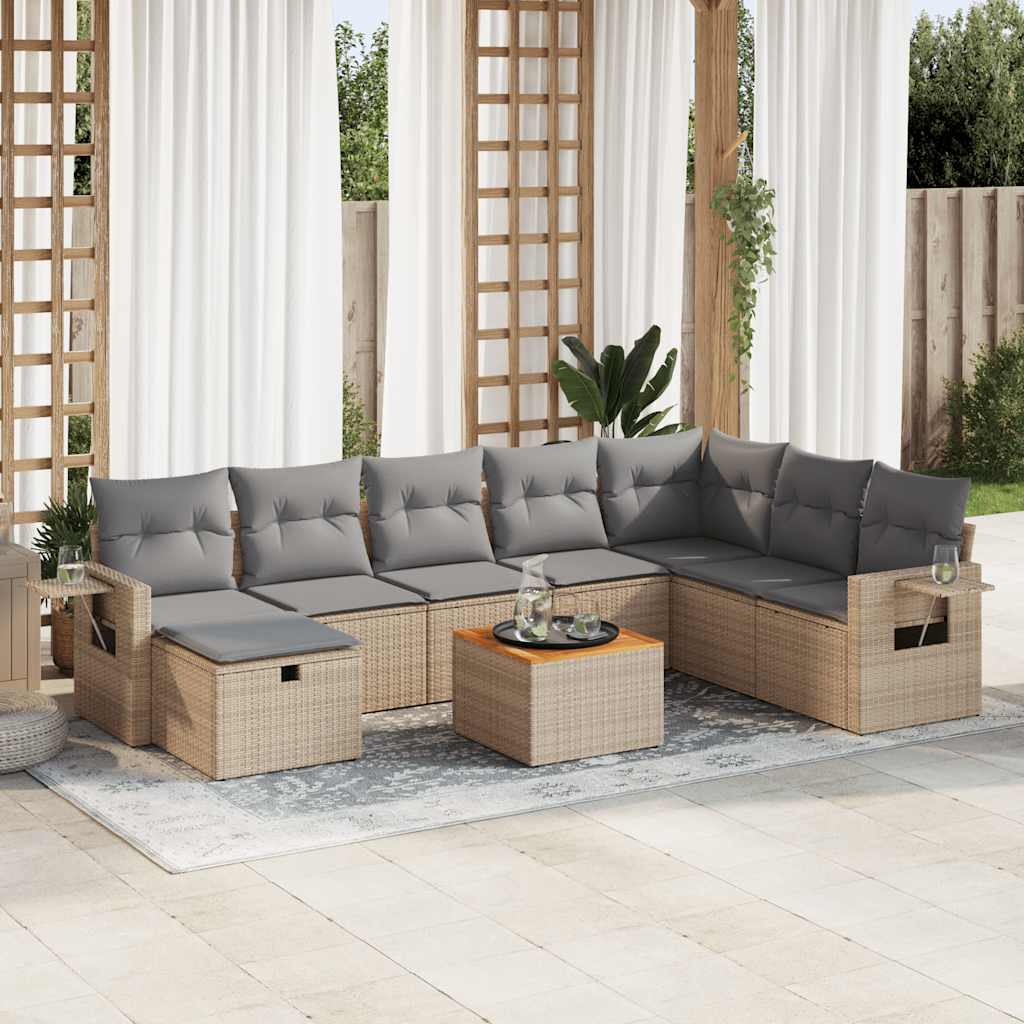 vidaXL Set Divano da Giardino 9 pz con Cuscini Beige in Polyrattan