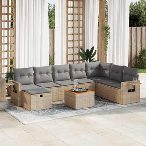 vidaXL Set Divano da Giardino 9 pz con Cuscini Beige in Polyrattan