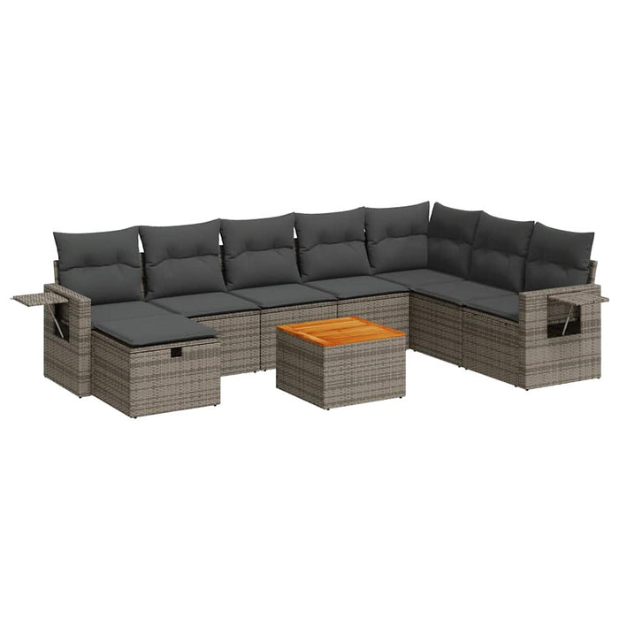 vidaXL Set Divano da Giardino 9 pz con Cuscini Grigio in Polyrattan
