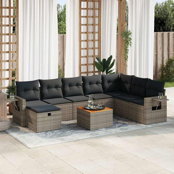 vidaXL Set Divano da Giardino 9 pz con Cuscini Grigio in Polyrattan