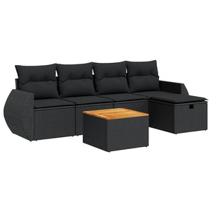 Set Divano da Giardino 6 pz con Cuscini Nero in Polyrattan