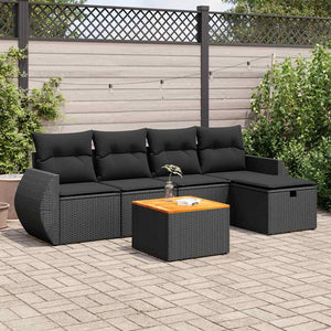 Set Divano da Giardino 6 pz con Cuscini Nero in Polyrattan