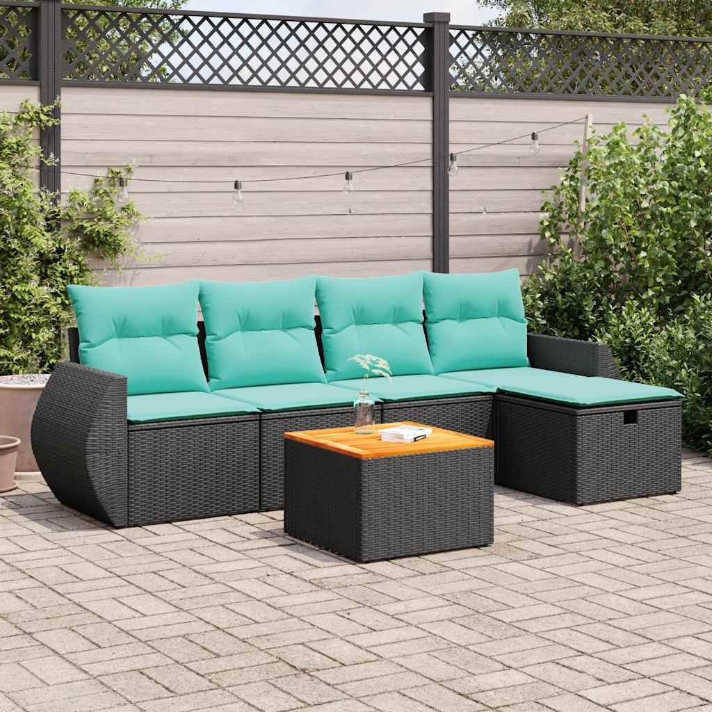 Set Divano da Giardino 6 pz con Cuscini Nero in Polyrattan 3325837