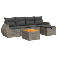 Set Divano da Giardino 6 pz con Cuscini Grigio in Polyrattan