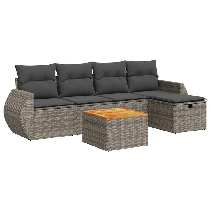 Set Divano da Giardino 6 pz con Cuscini Grigio in Polyrattan