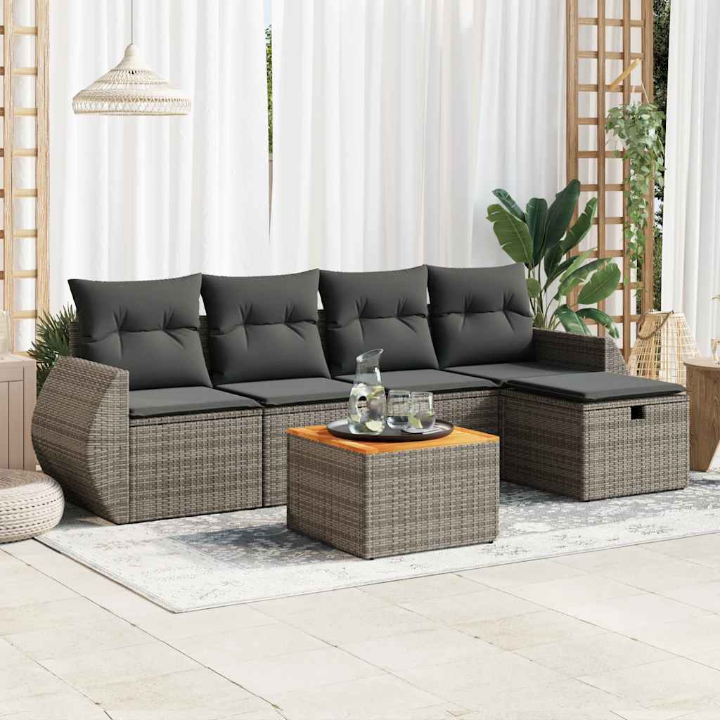 Set Divano da Giardino 6 pz con Cuscini Grigio in Polyrattan