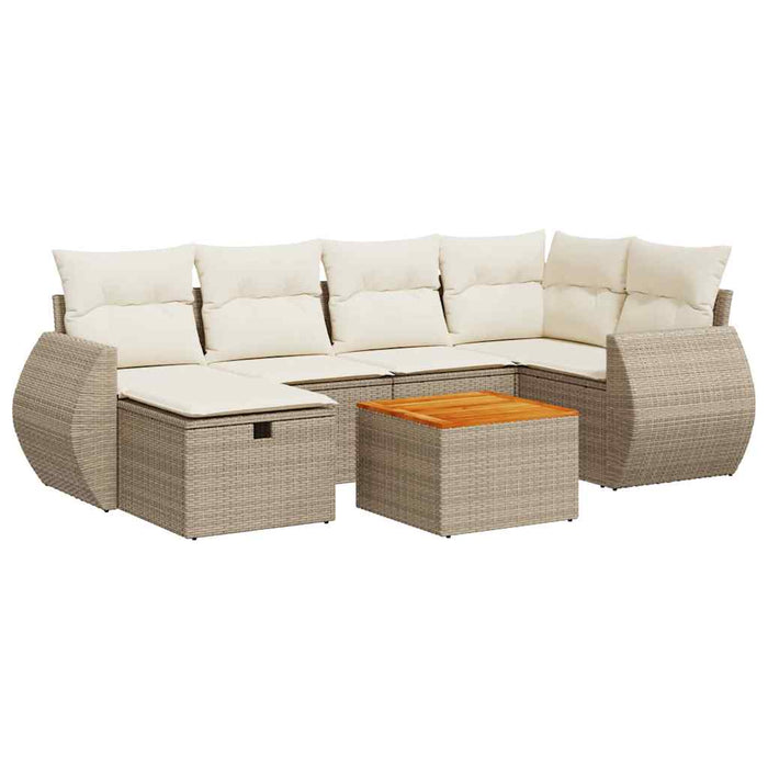 vidaXL Set Divani da Giardino 7 pz con Cuscini Beige in Polyrattan