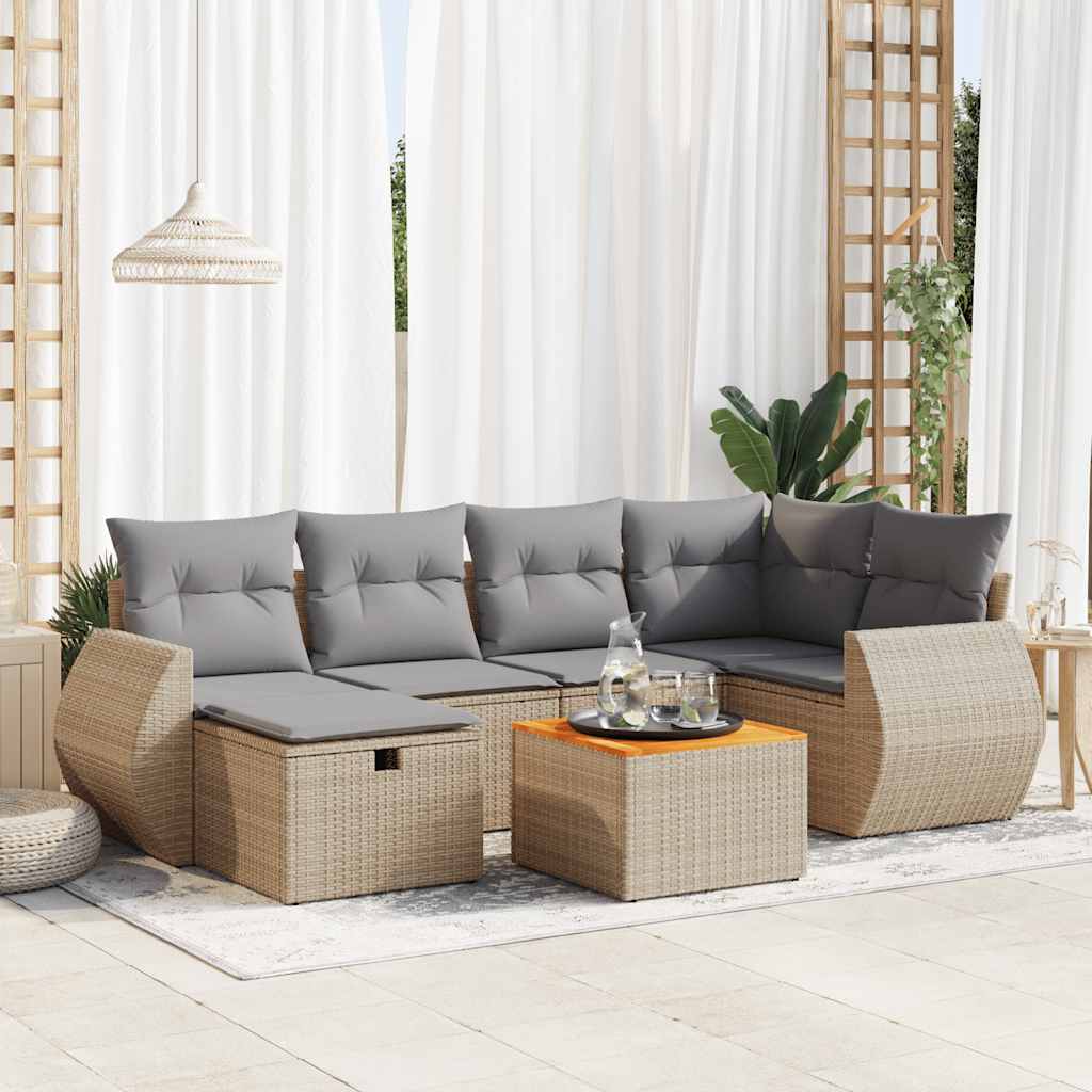 vidaXL Set Divani da Giardino 7 pz con Cuscini Beige in Polyrattan