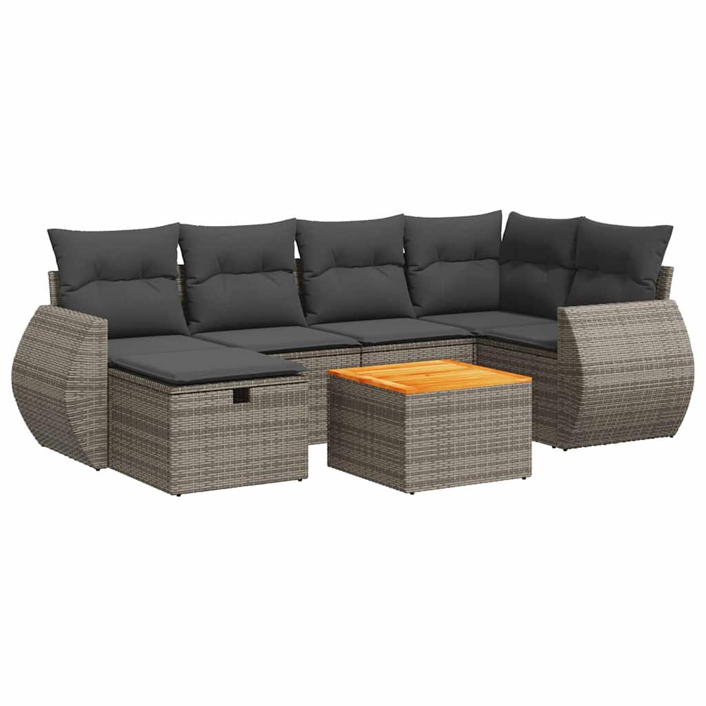 vidaXL Set Divani da Giardino 7 pz con Cuscini Grigio in Polyrattan