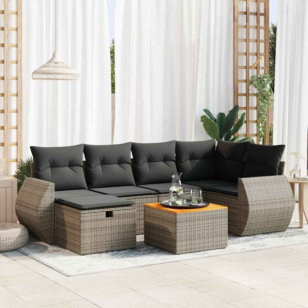 vidaXL Set Divani da Giardino 7 pz con Cuscini Grigio in Polyrattan
