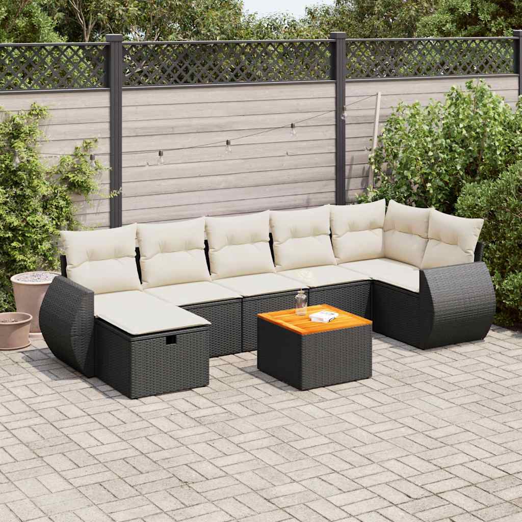 vidaXL Set Divani da Giardino con Cuscini 8 pz Nero in Polyrattan
