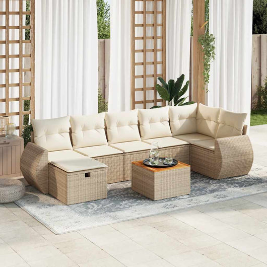 vidaXL Set Divano da Giardino 8 pz con Cuscini Beige in Polyrattan