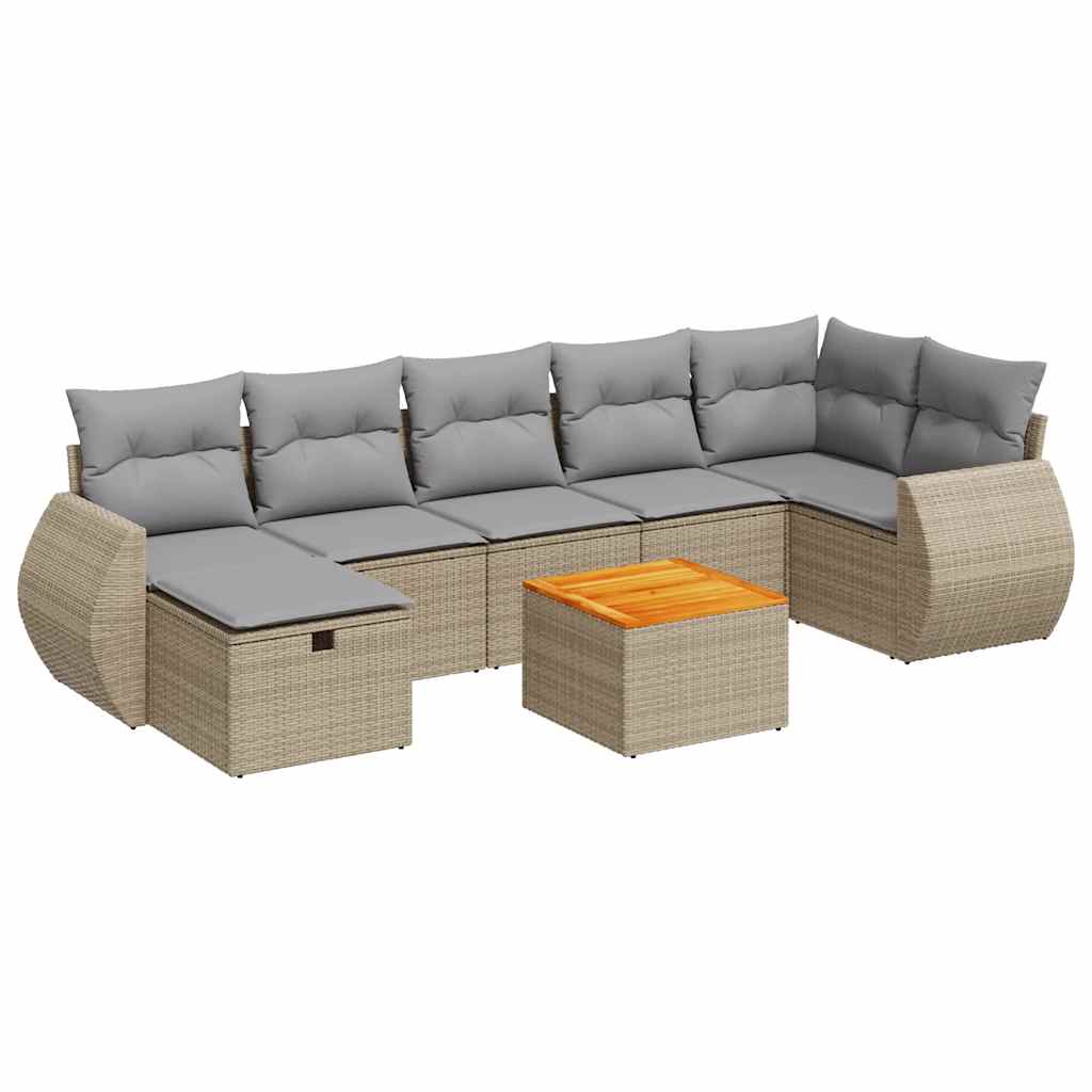vidaXL Set Divano da Giardino 8 pz con Cuscini Beige in Polyrattan