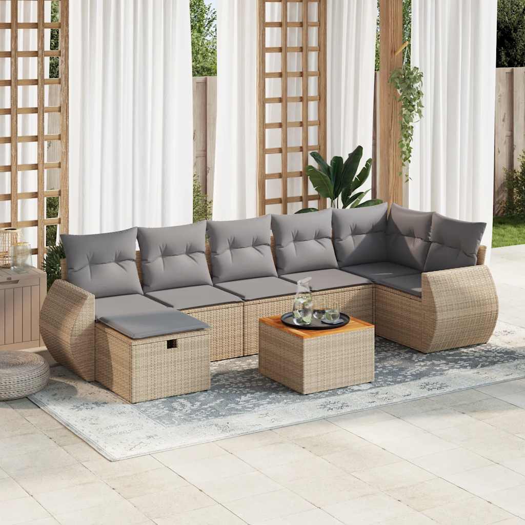 vidaXL Set Divano da Giardino 8 pz con Cuscini Beige in Polyrattan