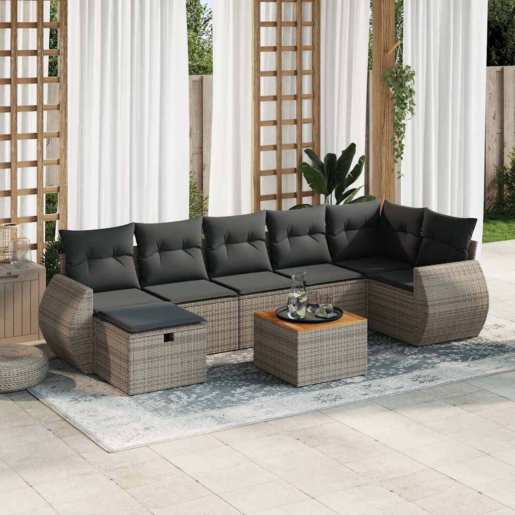 Set Divano da Giardino 8 pz con Cuscini Grigio in Polyrattan