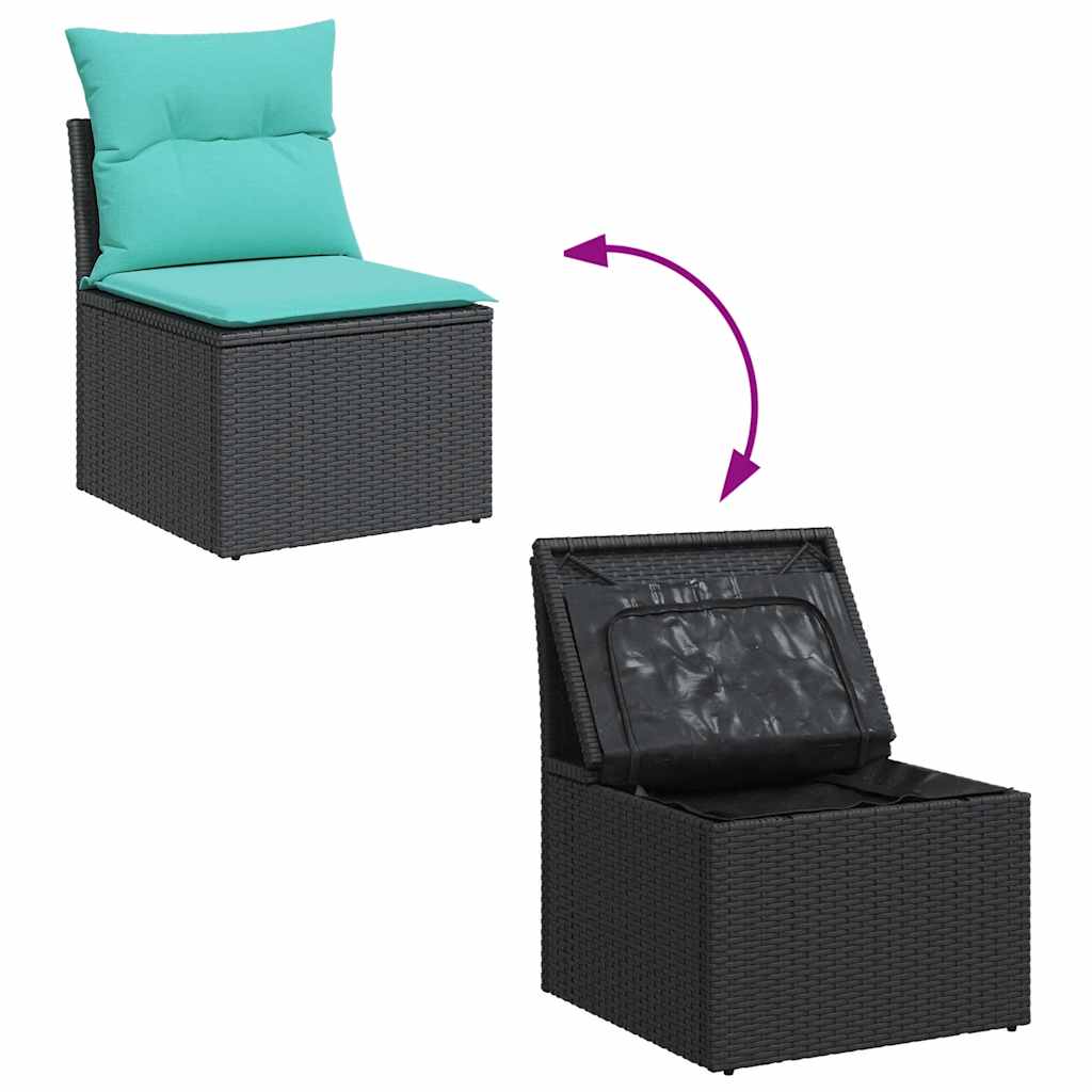 Set Divani da Giardino 9 pz con Cuscini Nero in Polyrattan 3325858
