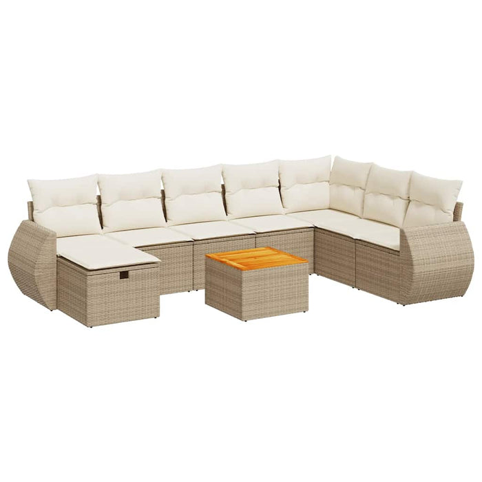 vidaXL Set Divano da Giardino 9 pz con Cuscini Beige in Polyrattan
