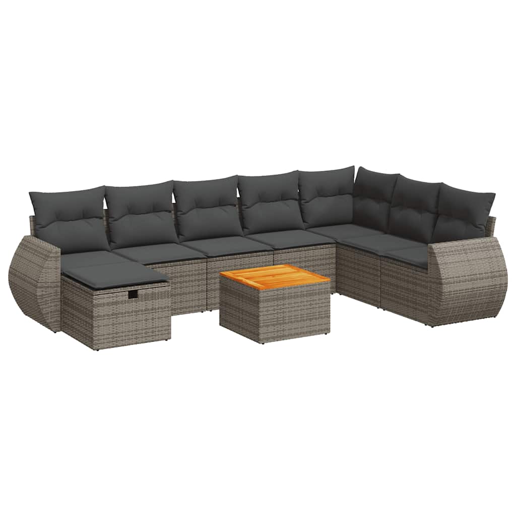 Set Divano da Giardino 9 pz con Cuscini Grigio in Polyrattan 3325861