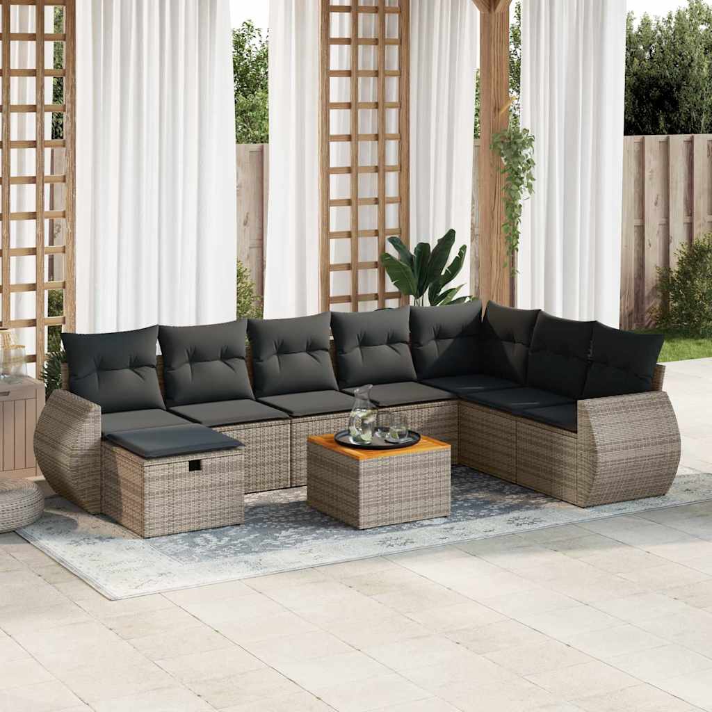 Set Divano da Giardino 9 pz con Cuscini Grigio in Polyrattan
