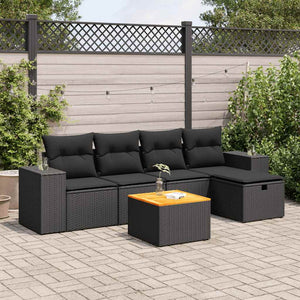Set Divano da Giardino 6 pz con Cuscini Nero in Polyrattan