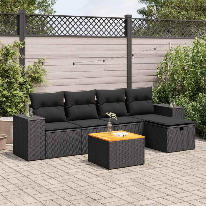 Set Divano da Giardino 6 pz con Cuscini Nero in Polyrattan