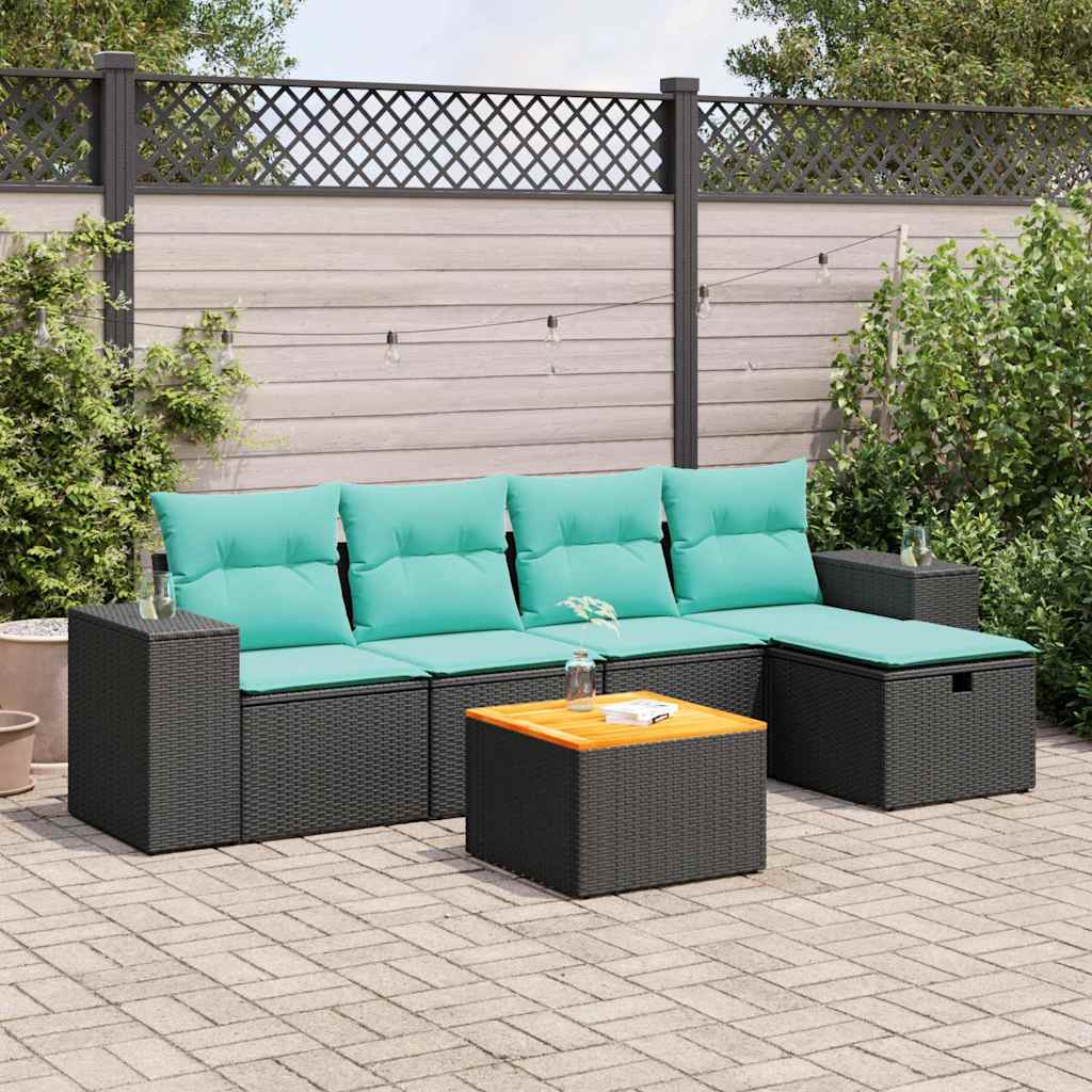 Set Divano da Giardino 6 pz con Cuscini Nero in Polyrattan 3325865
