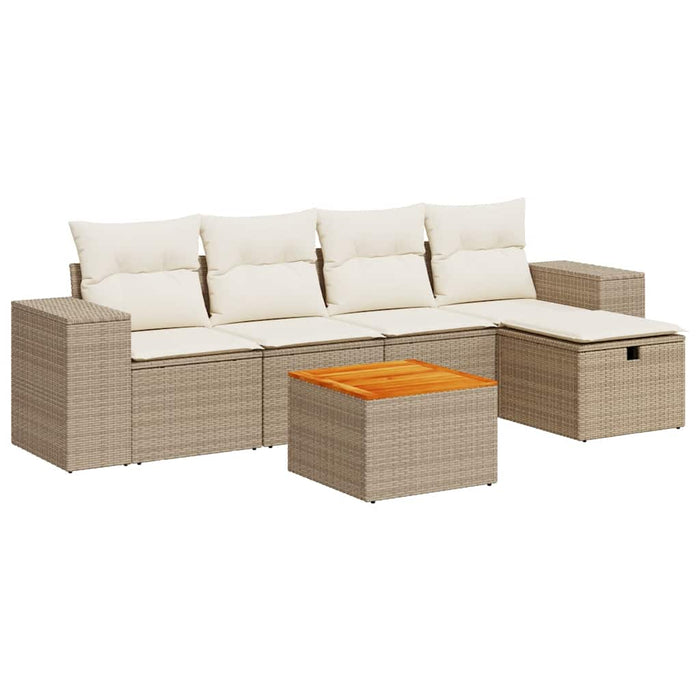 vidaXL Set Divano da Giardino 6 pz con Cuscini Beige in Polyrattan