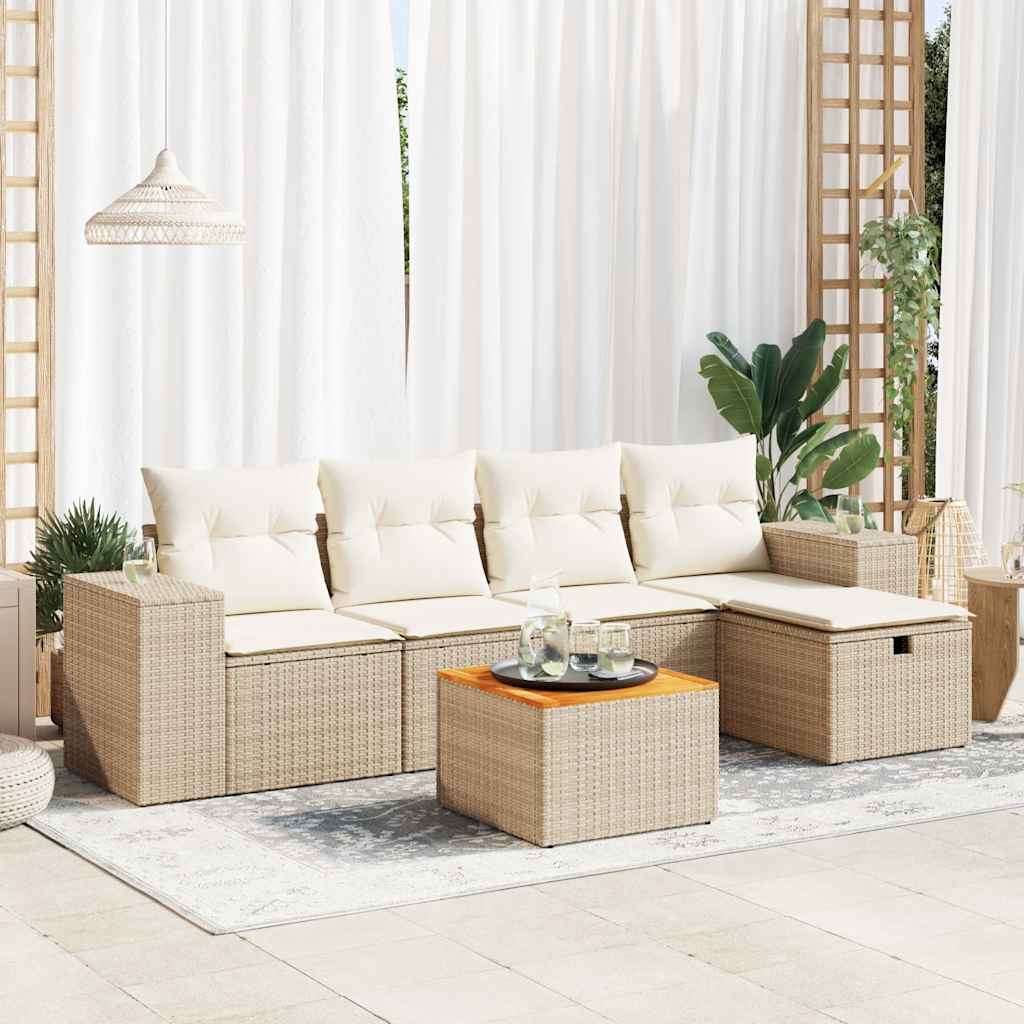 vidaXL Set Divano da Giardino 6 pz con Cuscini Beige in Polyrattan