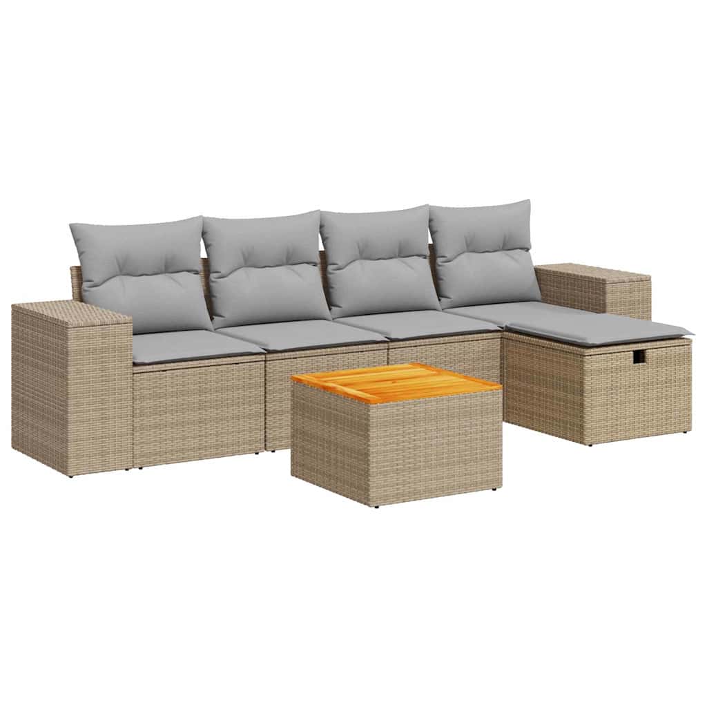 vidaXL Set Divano da Giardino 6 pz con Cuscini Beige in Polyrattan