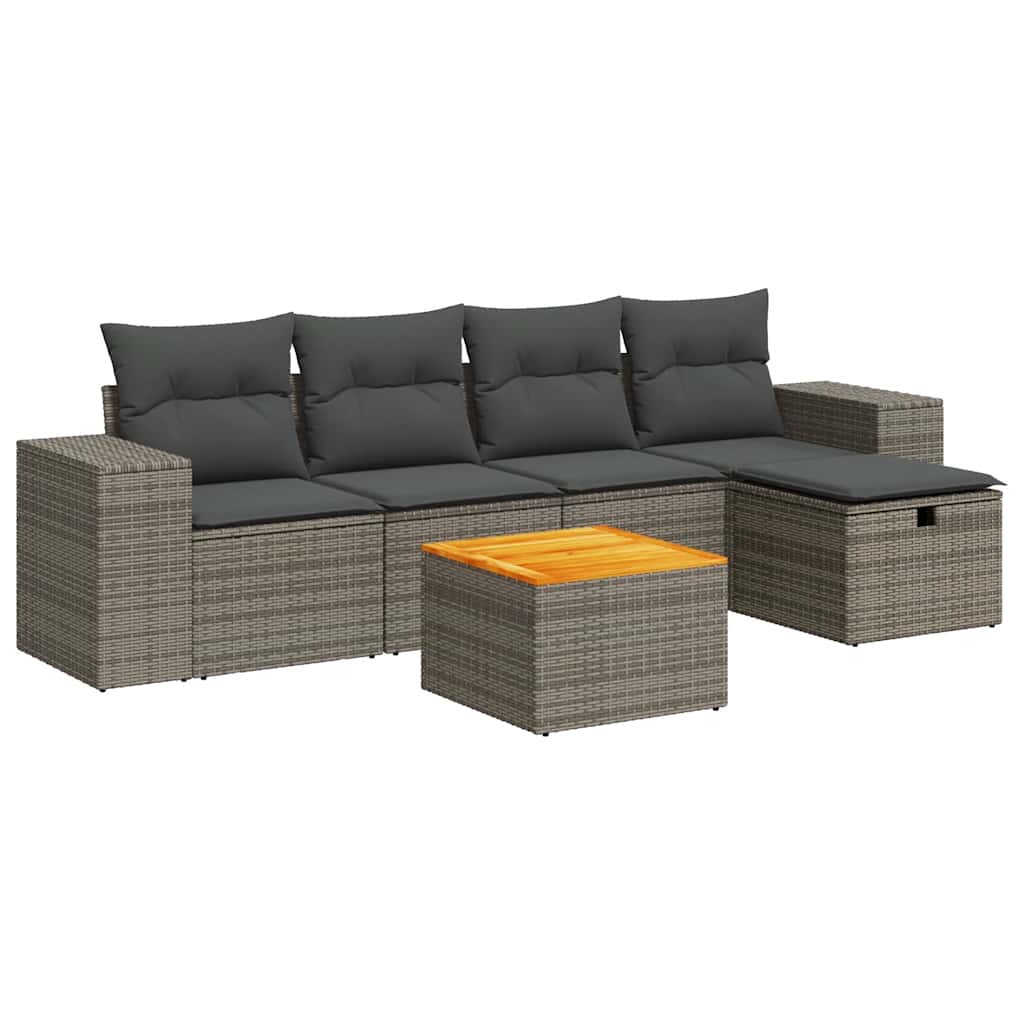 Set Divano da Giardino 6 pz con Cuscini Grigio in Polyrattan