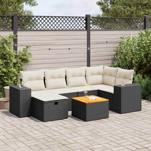 vidaXL Set Divani da Giardino con Cuscini 7pz Nero Polyrattan