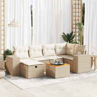 vidaXL Set Divani da Giardino 7 pz con Cuscini Beige in Polyrattan