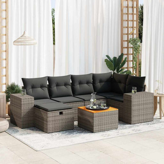 Set Divani da Giardino 7 pz con Cuscini Grigio in Polyrattan