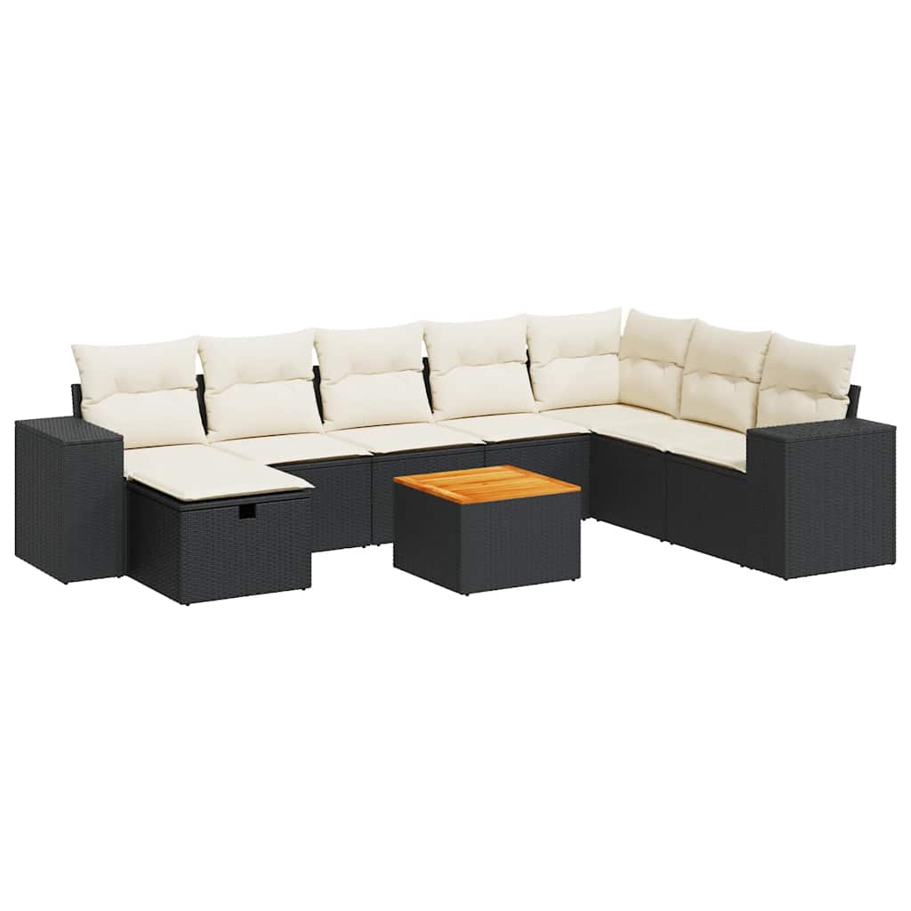 vidaXL Set Divani da Giardino 9 pz con Cuscini Nero in Polyrattan