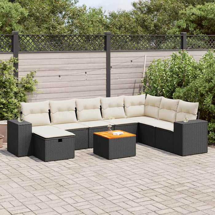 vidaXL Set Divani da Giardino 9 pz con Cuscini Nero in Polyrattan