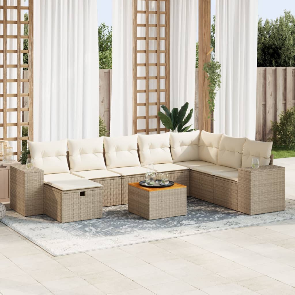 vidaXL Set Divano da Giardino 9 pz con Cuscini Beige in Polyrattan