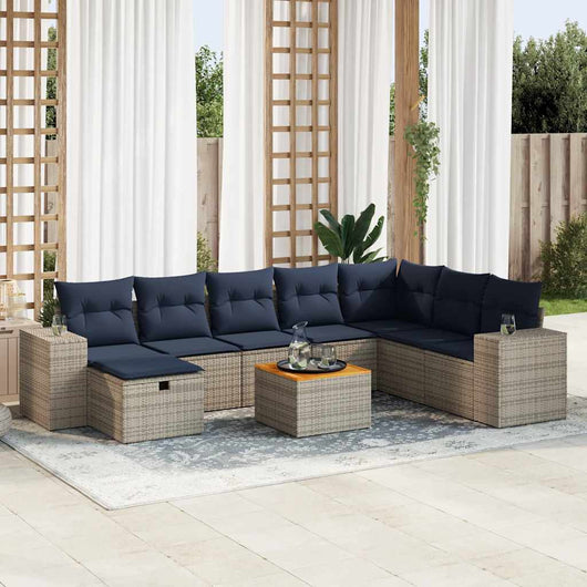 vidaXL Set Divano da Giardino 9 pz con Cuscini Grigio in Polyrattan