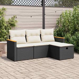 vidaXL Set Divani da Giardino 4 pz con Cuscini Nero in Polyrattan