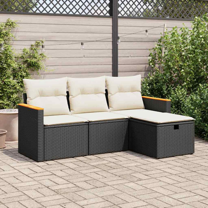 vidaXL Set Divani da Giardino 4 pz con Cuscini Nero in Polyrattan