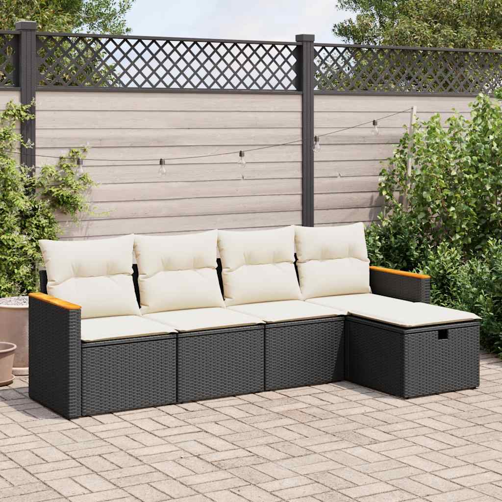 vidaXL Set Divani da Giardino 5 pz con Cuscini in Polyrattan Nero