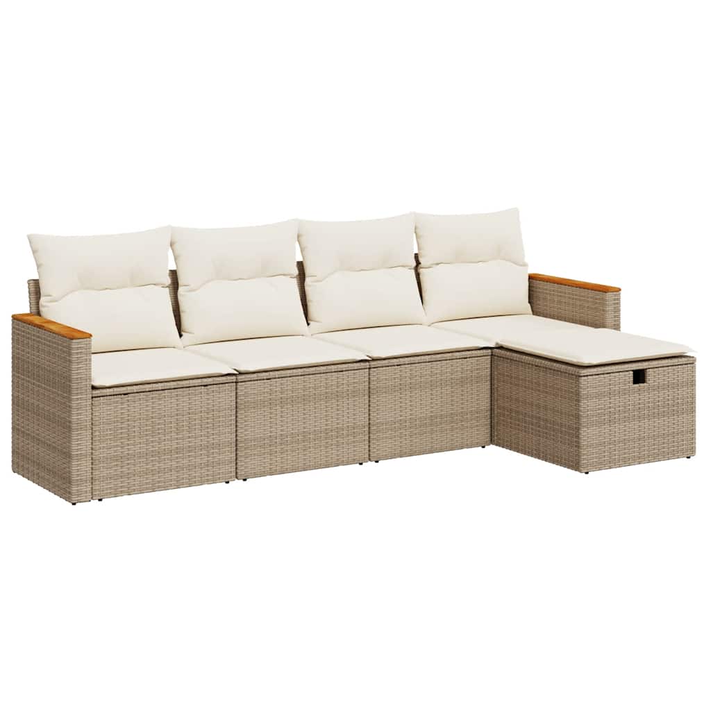vidaXL Set Divano da Giardino 5 pz con Cuscini Beige in Polyrattan
